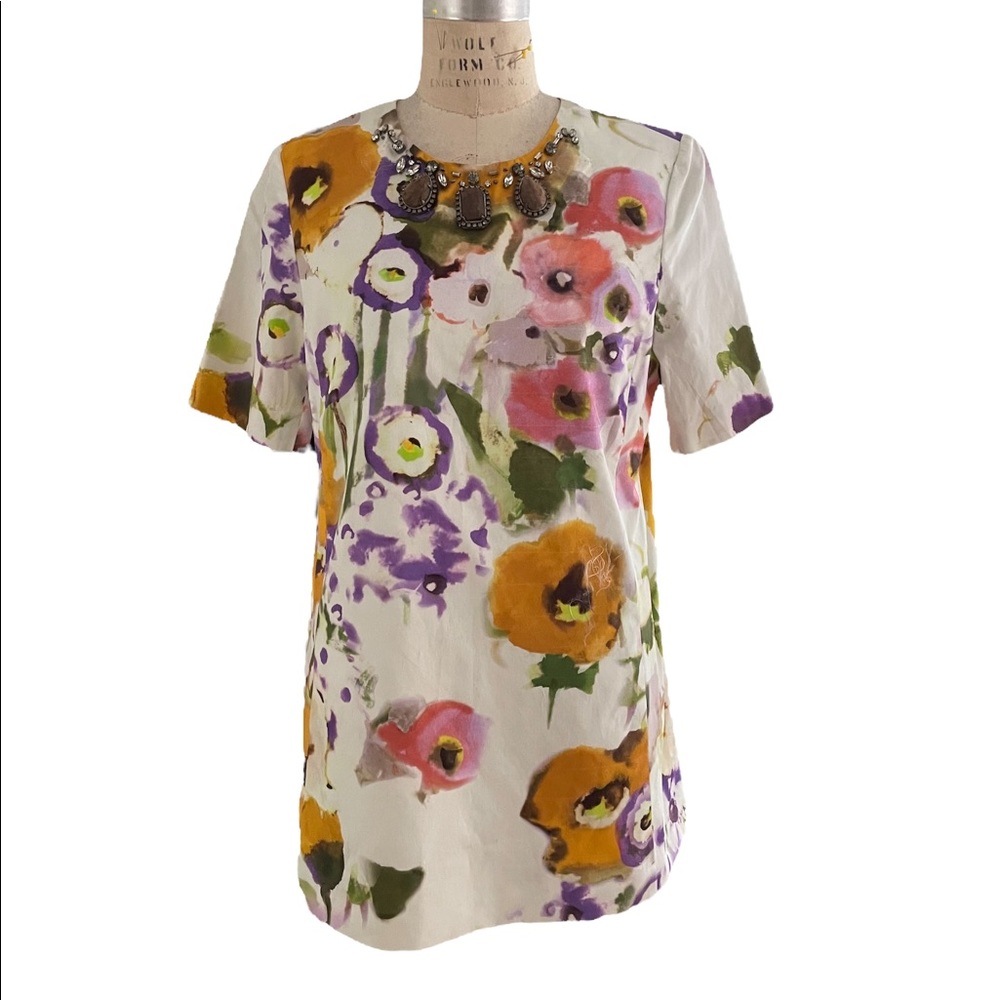 Lela Rose cotton tunic top with embellished neckline